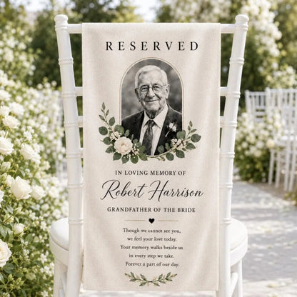 Custom Picture Wedding Memorial Chair Sign, Personalized Photo Memory Wedding Chair Banner WD0967