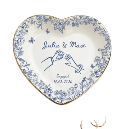 Personalized Floral Engagement Ring Dish For Bride, Custom Wedding Jewelry Dish WD0173