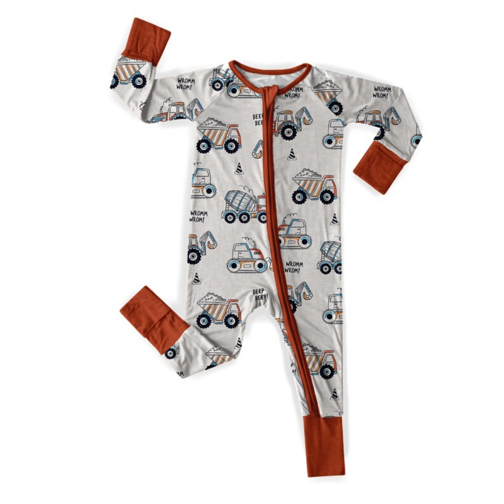 Excavator Constructor Baby Boy Romper Convertible Zipper, Excavator Convertible Romper For Baby BB0342