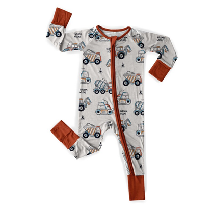 Excavator Constructor Baby Boy Romper Convertible Zipper, Excavator Convertible Romper For Baby BB0342