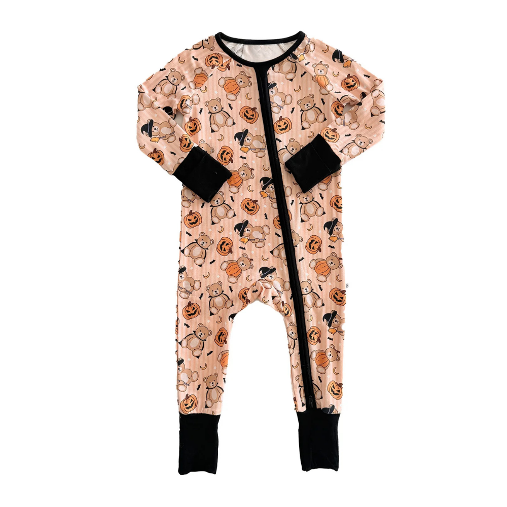Bear Pumpkin Halloween Baby Convertible Zippy Romper, Halloween Convertible Romper Baby BB0731
