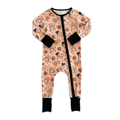 Bear Pumpkin Halloween Baby Convertible Zippy Romper, Halloween Convertible Romper Baby BB0731