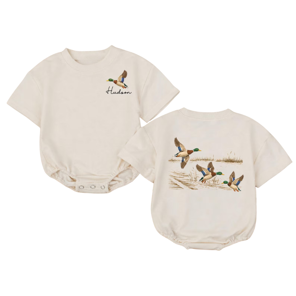 Personalized Mallard Duck Baby T-Shirt Bubble Romper, Custom Duck Hunting Baby Romper BB0709