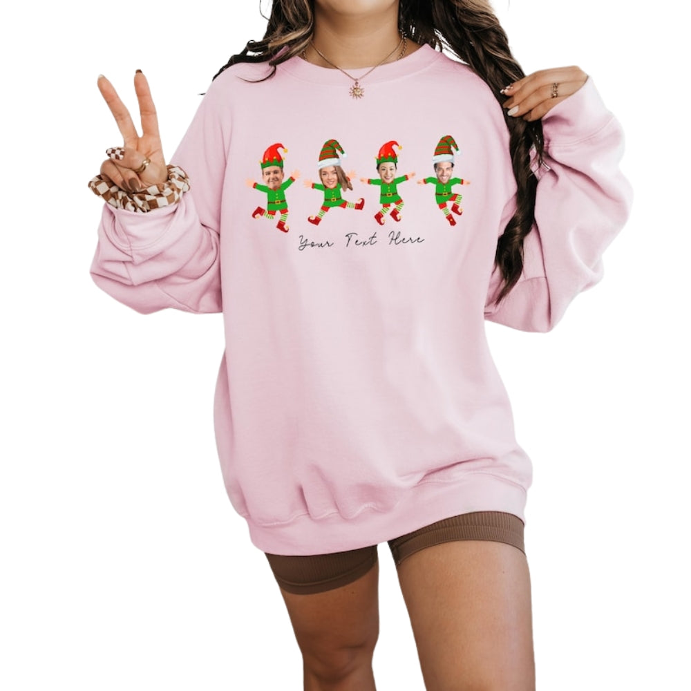 Custom Face Matching Family Elf Christmas Sweatshirt, Custom Funny Christmas Sweatshirt 2D0372