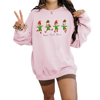 Custom Face Matching Family Elf Christmas Sweatshirt, Custom Funny Christmas Sweatshirt 2D0372