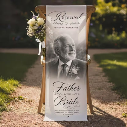 Personalized Photo Reserved Memorial Wedding Sign Sign, Custom Remembrance Chair Banner With Photo WD0968
