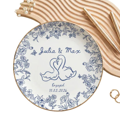 Personalized Floral Engagement Ring Dish For Bride, Custom Wedding Jewelry Dish WD0173