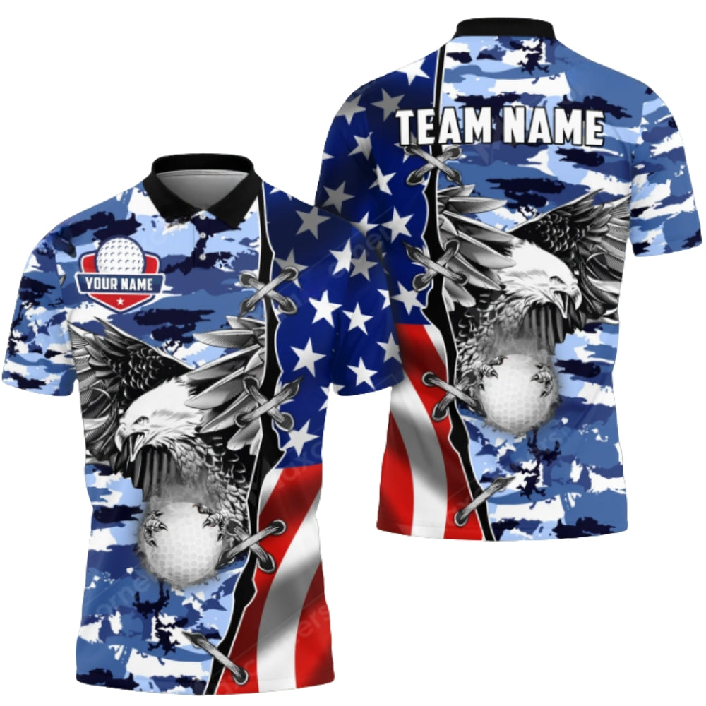 Custom American Flag Eagle Golf Polo Shirts For Men, Custom Patriotic Eagle Golf Team Shirts GZ0193