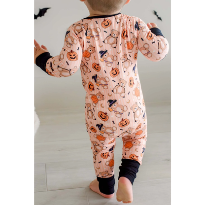 Bear Pumpkin Halloween Baby Convertible Zippy Romper, Halloween Convertible Romper Baby BB0731