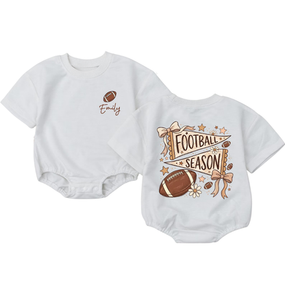 Personalized Football Season Baby Girl T Shirt Bubble Romper, Custom Baby Football Romper BB0710