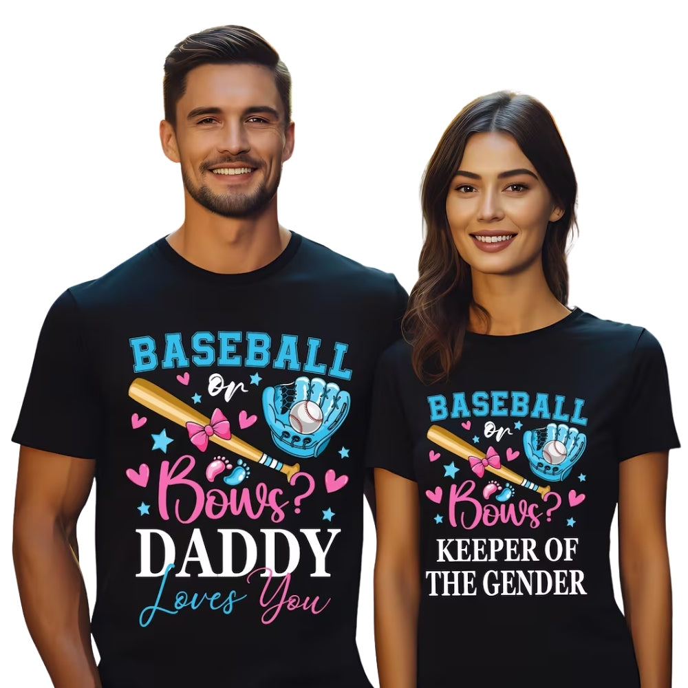Baseball Or Bows Custom Gender Reveal Matching Family T Shirts, Custom Baby Shower Family Shirts ET0414
