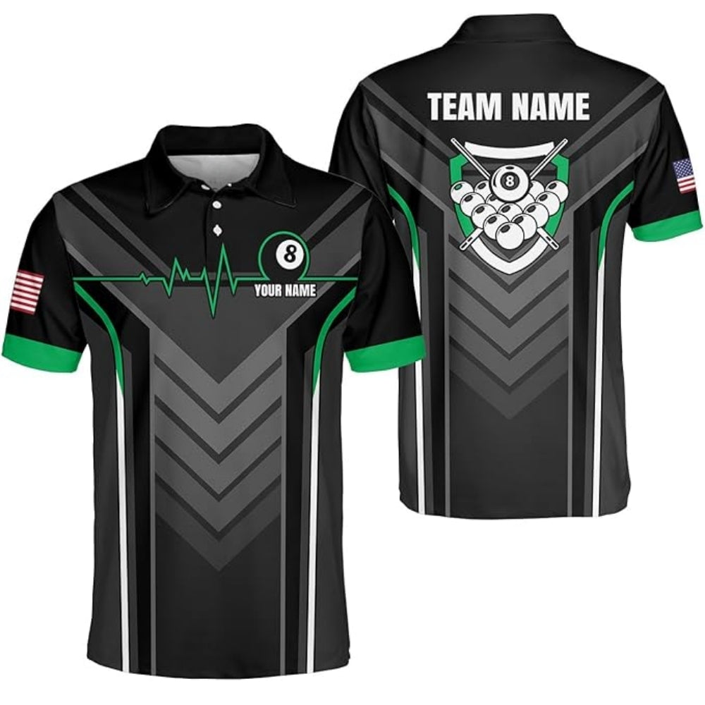 Custom Team 8 Ball Black Billiard Polo Shirt For Mens, Custom Pool Billiard Shirts BIZ0186