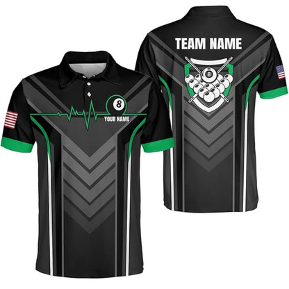 Custom Team 8 Ball Black Billiard Polo Shirt For Mens, Custom Pool Billiard Shirts BIZ0186