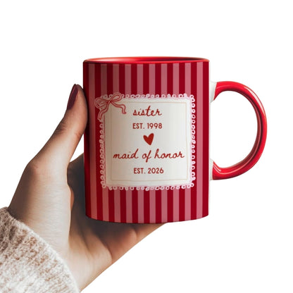 Personalized Sister Maid Of Honor Striped Mug, Custom Bridesmaid Mug For Sister WD0272