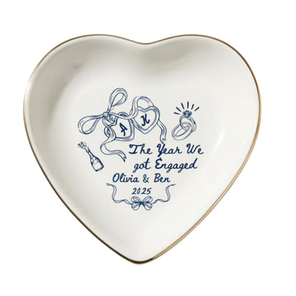 The Year We Got Engaged Personalized Wedding Engagement Ring Dish, Custom Engagement Wedding Jewelry Dish For Bride WD0174
