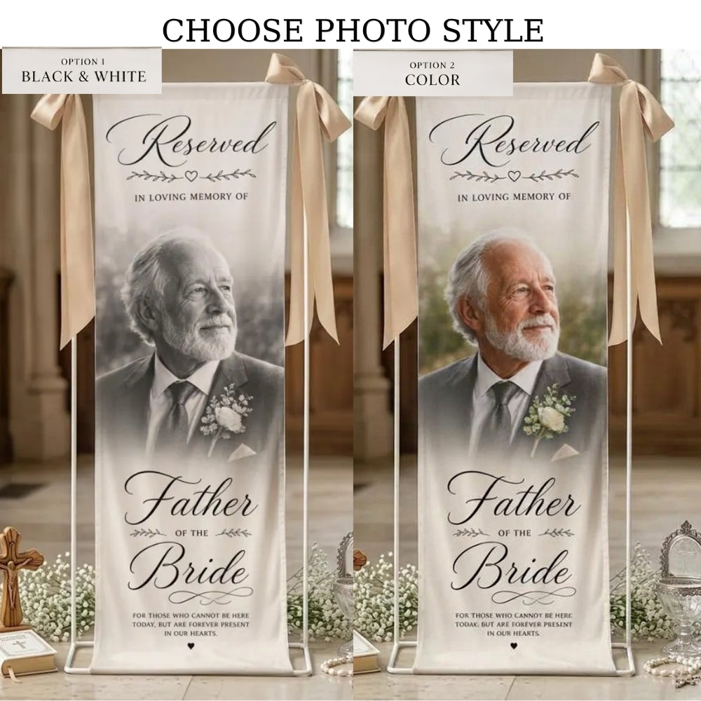 Personalized Photo Reserved Memorial Wedding Sign Sign, Custom Remembrance Chair Banner With Photo WD0968