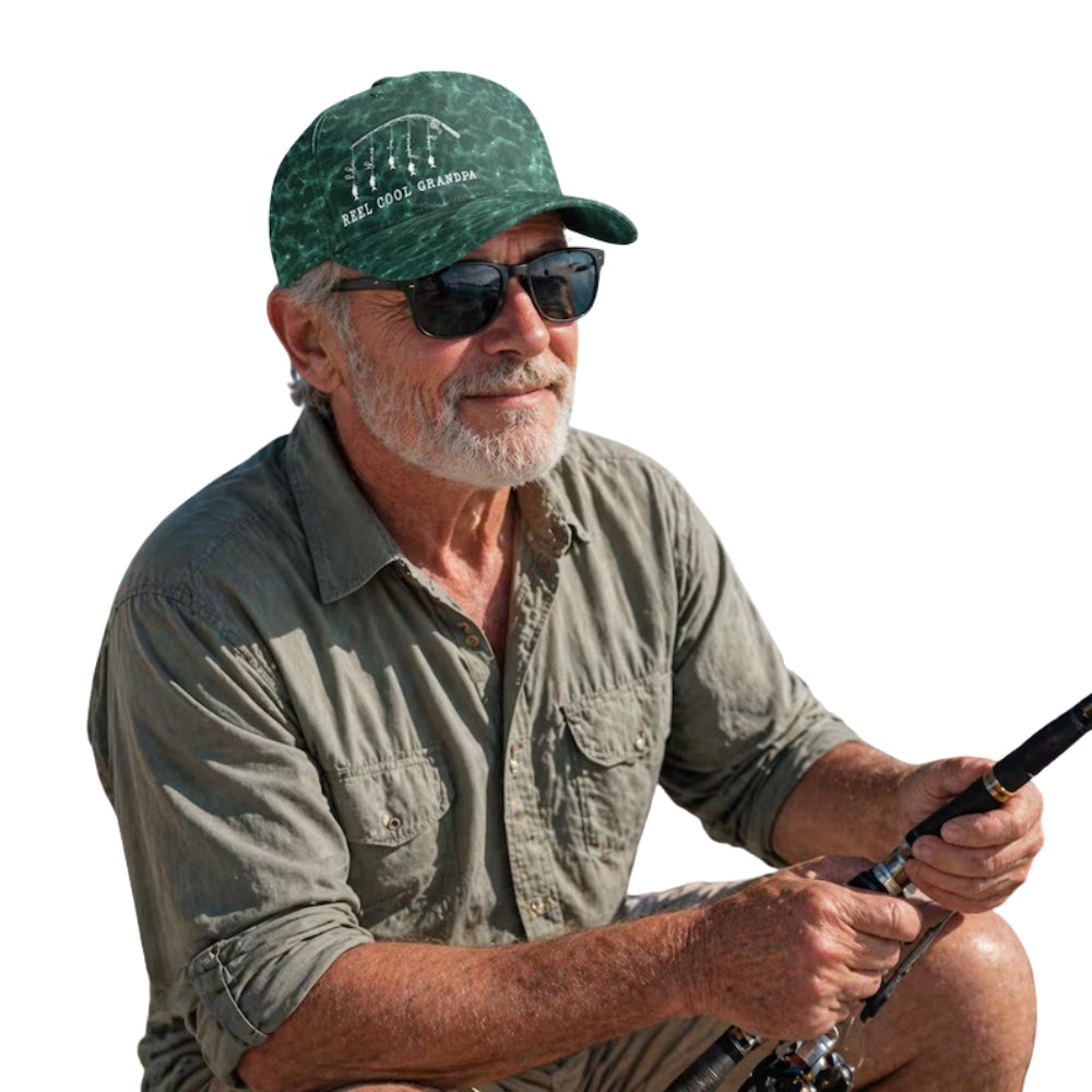 Reel Cool Grandpa Personalized Fishing Baseball 3D Printed Cap With Kid Names, Custom Father Day Fishing Cap For Dad Grandpa CP0493