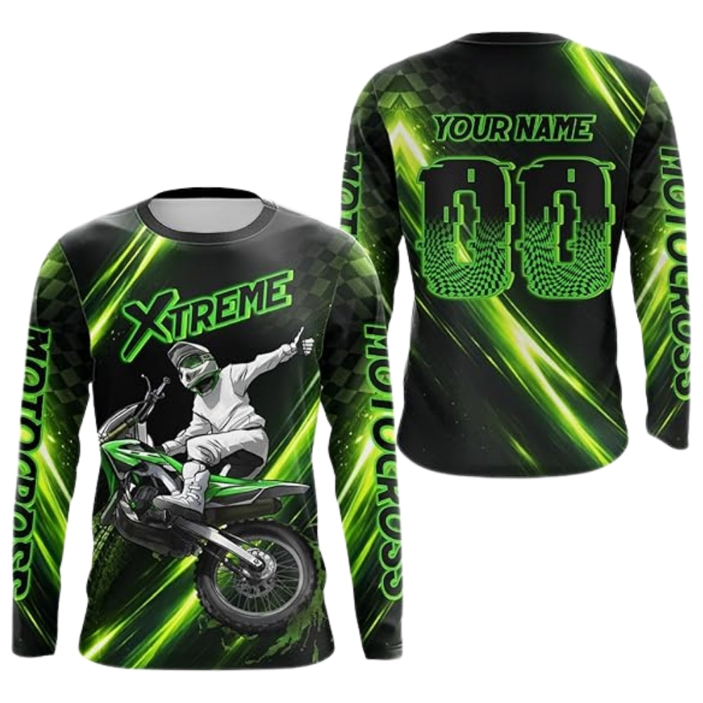 Custom Neon Green Motocross Racing Long Sleeve Men Jersey, Custom Dirt Bike Jerseys MZ0086