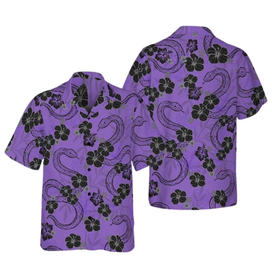 Snake Hibiscus Purple Hawaiian Shirts For Men, Snake Hawaiian Shirts HE0203
