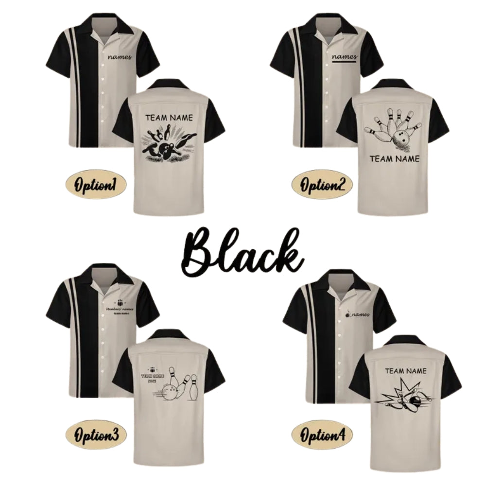 Black Beige Custom Vintage Bowling Hawaiian Shirt, Custom Vintage Bowling Team Shirts BE0139