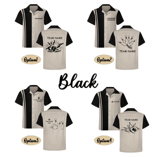 Black Beige Custom Vintage Bowling Hawaiian Shirt, Custom Vintage Bowling Team Shirts BE0139