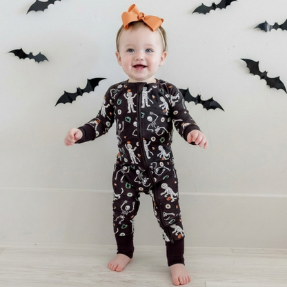 Ghost Skeleton Halloween Baby Convertible Zippy Romper Black, Convertible Baby Romper For Halloween BB0732