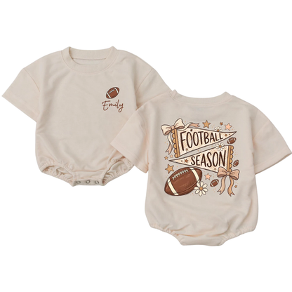 Personalized Football Season Baby Girl T Shirt Bubble Romper, Custom Baby Football Romper BB0710