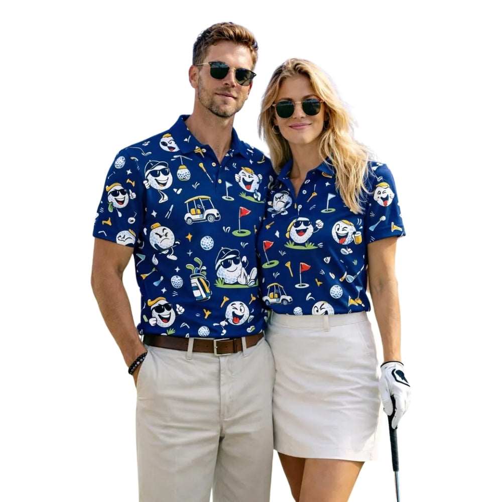 Funny Golf Ball Matching Men And Women Golf Polo Shirts, Funny Couple Golf Shirts GE0414