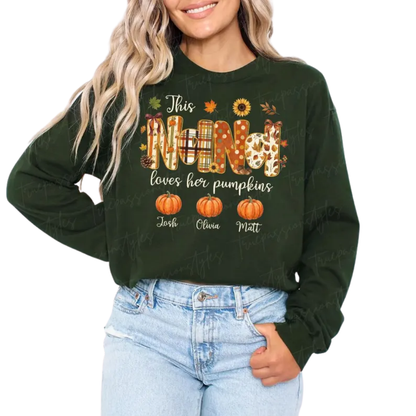 This Nana Loves Her Pumpkins Custom Grandkids Name Sweatshirt, Custom Thanksgiving Sweatshirts For Grandma 2D0922
