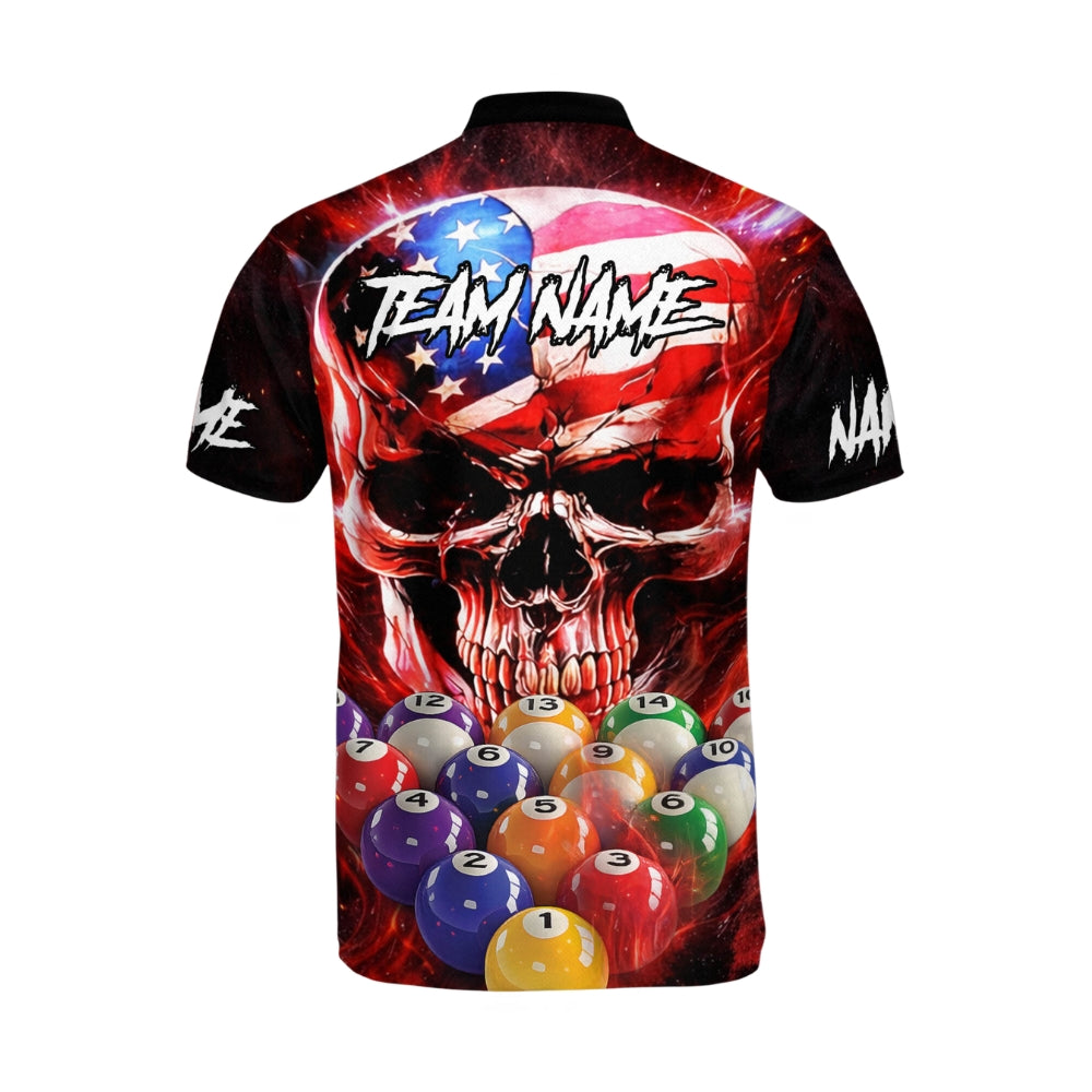 Custom American Flag Skull Billiard Men Jersey, Custom Patriotic Skull Billiard Team Shirts BI0064