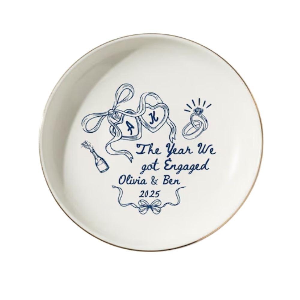 The Year We Got Engaged Personalized Wedding Engagement Ring Dish, Custom Engagement Wedding Jewelry Dish For Bride WD0174
