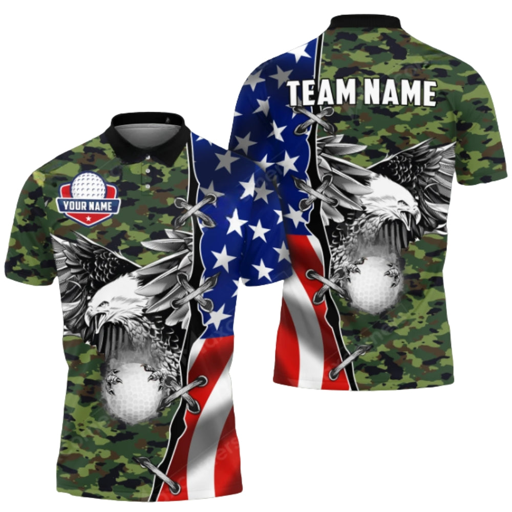 Custom American Flag Eagle Golf Polo Shirts For Men, Custom Patriotic Eagle Golf Team Shirts GZ0193