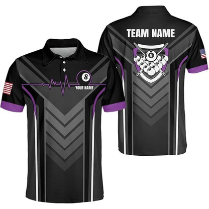 Custom Team 8 Ball Black Billiard Polo Shirt For Mens, Custom Pool Billiard Shirts BIZ0186