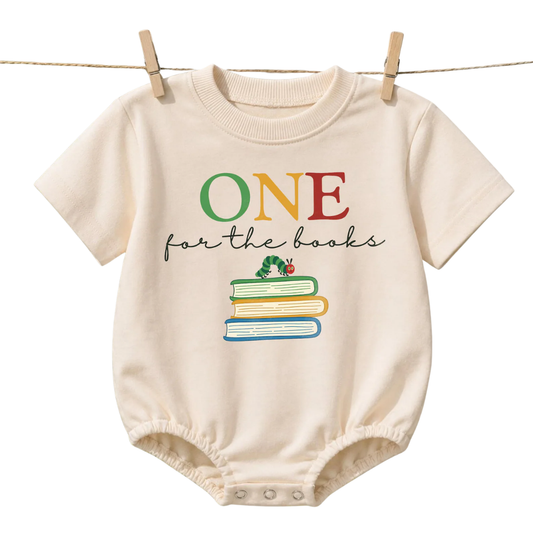 One For The Book Baby T Shirt Bubble Romper, Bookworm First Birthday Baby Romper BB0711