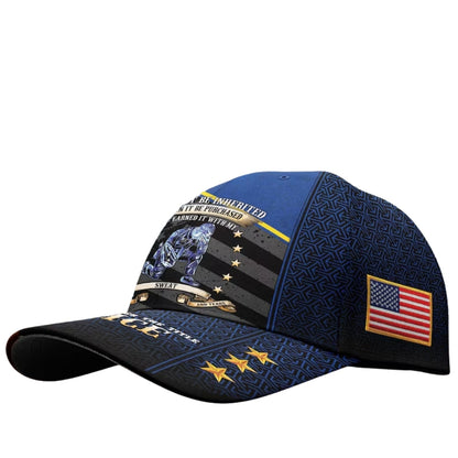 It Cannot Be Inherited Nor Can It Be Purchased I Have Earned It With My Sweat Blood And Tear 3D Baseball Cap, Thin Blue Line Police Officer US Flag Cap CP0116
