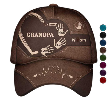 Personalized Handprint With Kid Names Baseball Cap, Custom Father's Day Cap For Grandpa Dad CP0503