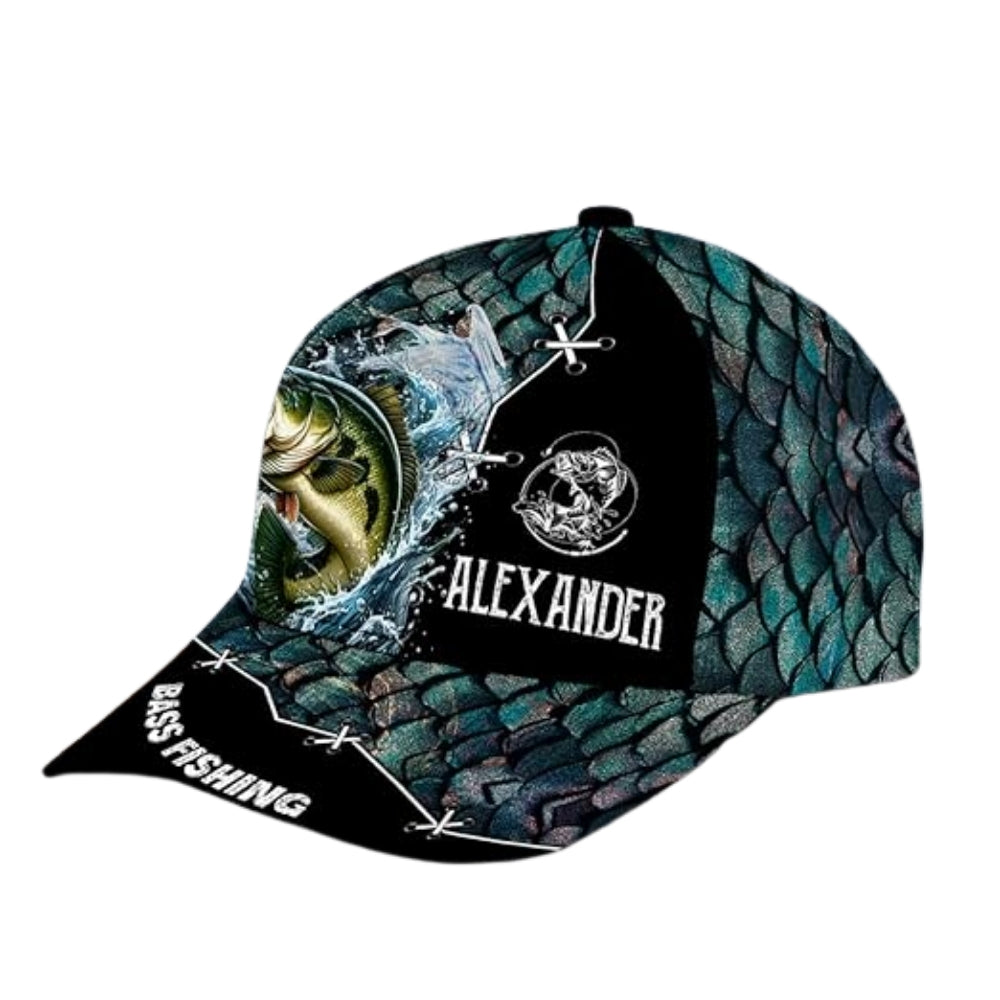 Personalized Bass Fishing 3D Printed Baseball Cap, Custom Name Fishing Lovers Caps Hats CP0239