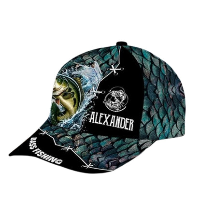 Personalized Bass Fishing 3D Printed Baseball Cap, Custom Name Fishing Lovers Caps Hats CP0239