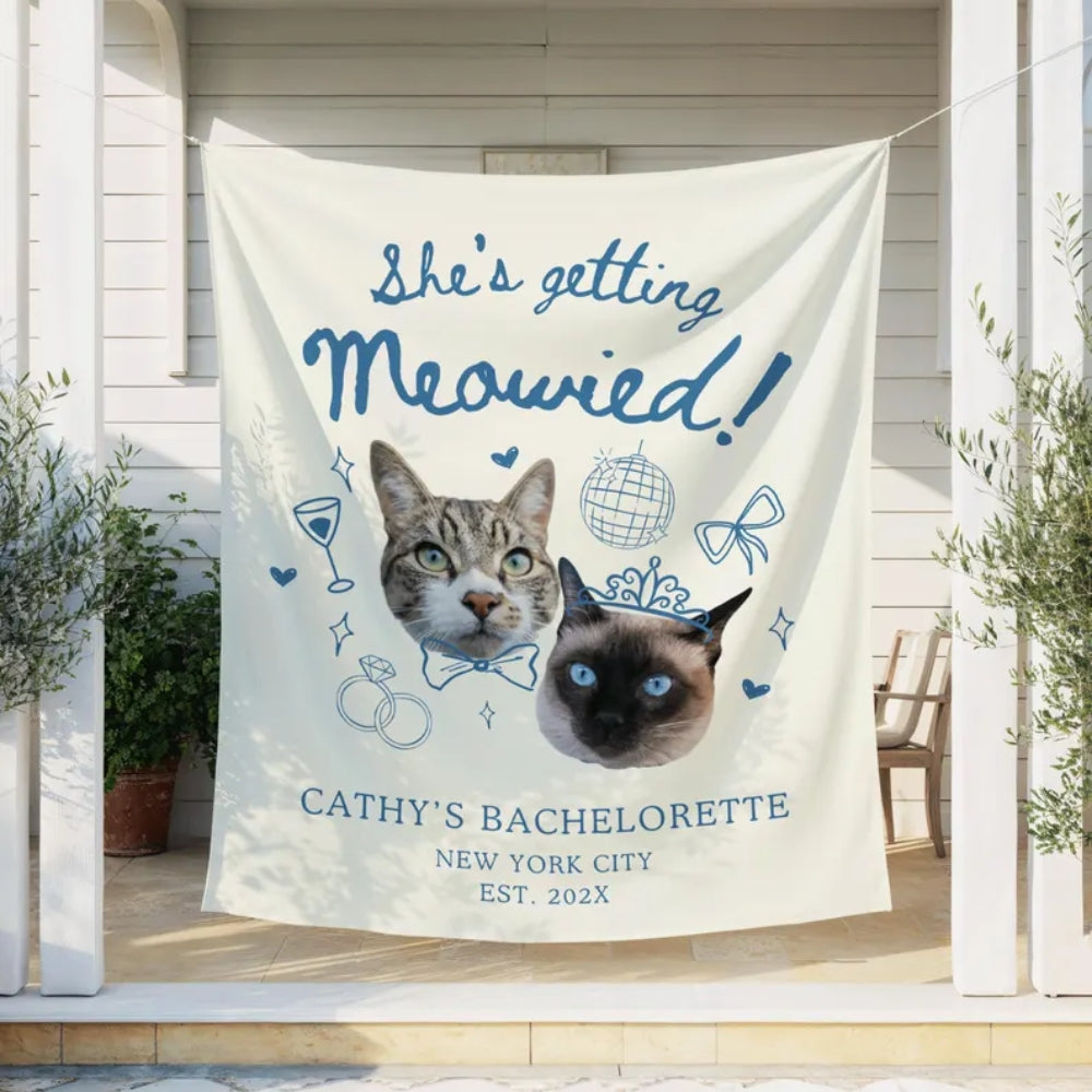 She's Getting Meowied Custom Photo Cat Bachelorette Banner, Custom Cat Mom Bachelorette Party Banner WD0248
