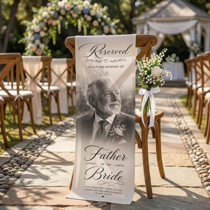 Personalized Photo Reserved Memorial Wedding Sign Sign, Custom Remembrance Chair Banner With Photo WD0968
