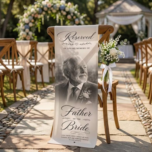 Personalized Photo Reserved Memorial Wedding Sign Sign, Custom Remembrance Chair Banner With Photo WD0968