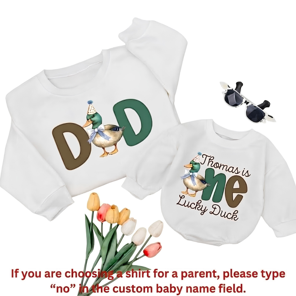 Custom One Lucky Duck Family Sweatshirt Matching, Personalized Mallard Duck First Birthday Family Sweatshirt ET1619