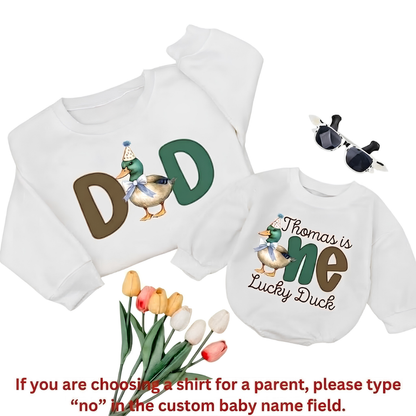 Custom One Lucky Duck Family Sweatshirt Matching, Personalized Mallard Duck First Birthday Family Sweatshirt ET1619