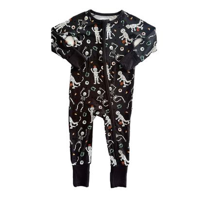 Ghost Skeleton Halloween Baby Convertible Zippy Romper Black, Convertible Baby Romper For Halloween BB0732