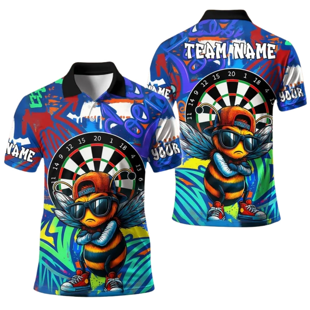 Custom Graffiti Funny Bee Dart Polo Shirt Mens, Custom Bee Darts Team Shirts DE0045
