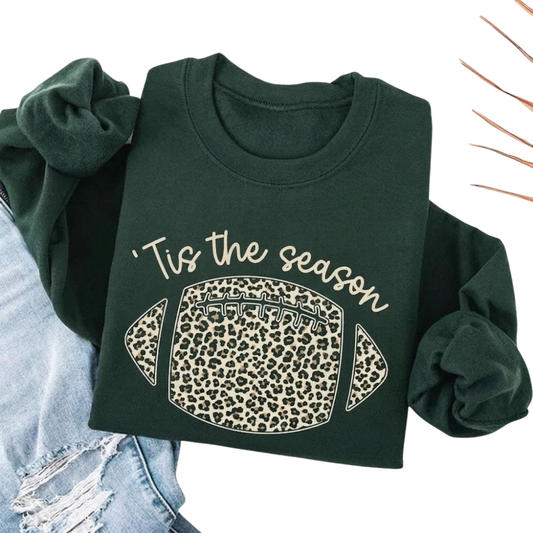 Tis The Season Football Leopard Sweatshirt For Mom, Football Mom Sweatshirts For Gameday 2D0923