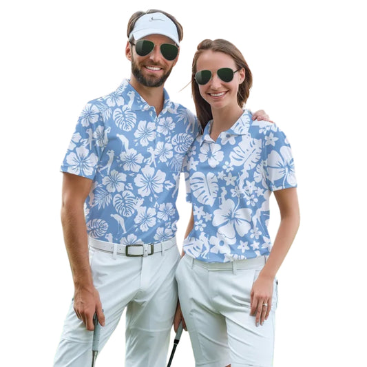 Hibiscus Tropical Matching Golf Polo Shirt For Men And Women, Tropical Matching Couple Golf Shirts GE0315