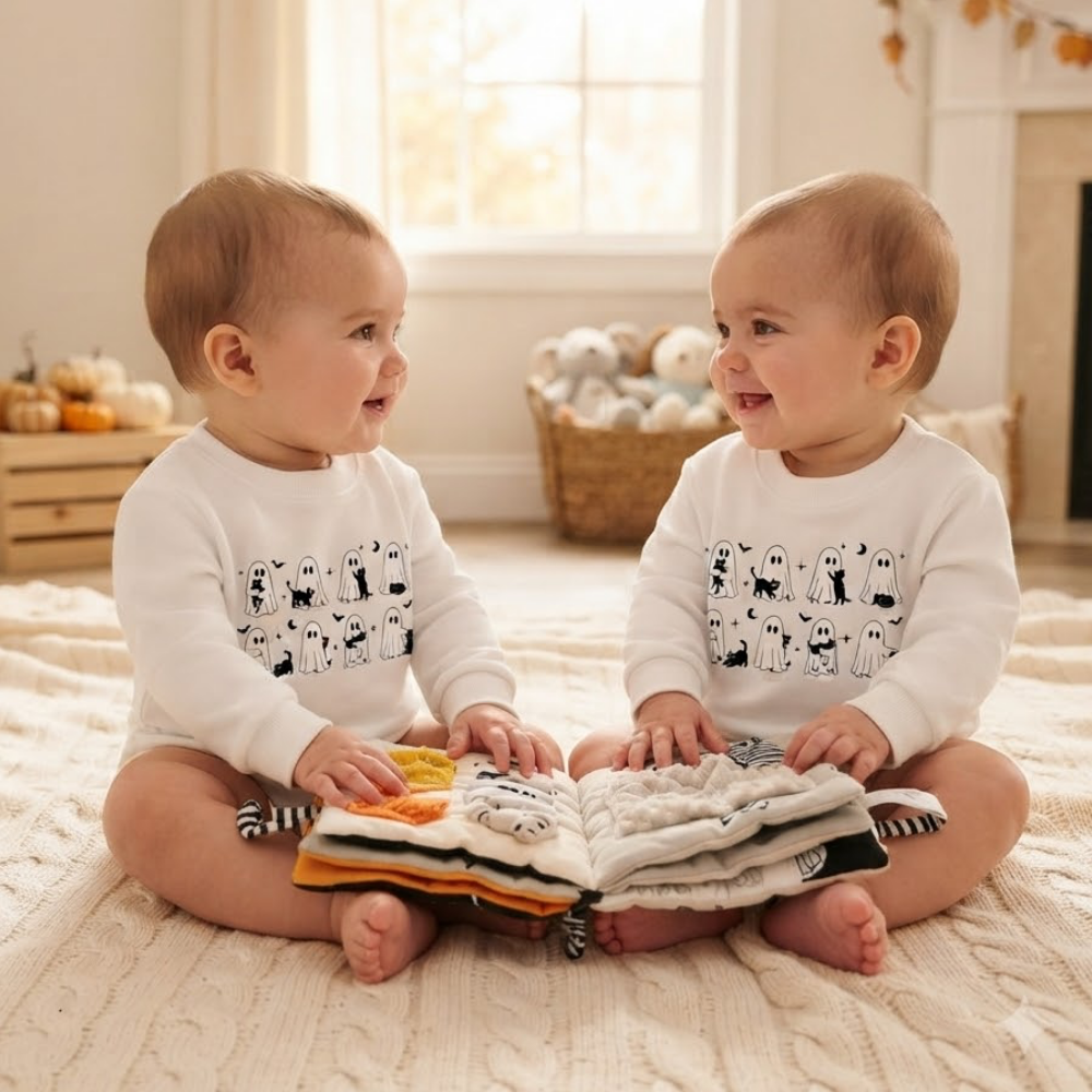 Funny Ghost And Black Cat Baby Romper Sweatshirt, Halloween Baby Sweatshirt BB0872