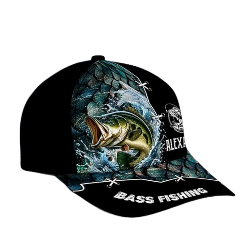 Personalized Bass Fishing 3D Printed Baseball Cap, Custom Name Fishing Lovers Caps Hats CP0239