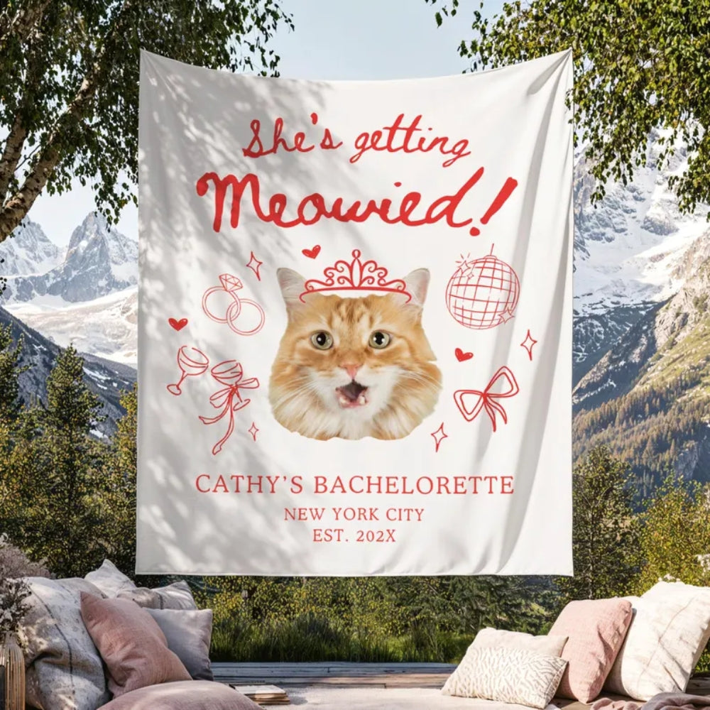 She's Getting Meowied Custom Photo Cat Bachelorette Banner, Custom Cat Mom Bachelorette Party Banner WD0248